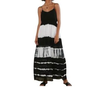 Anthropologie Aleah Women's S Maxi Dress Tiedye Black White Boho‎ vacation pb2